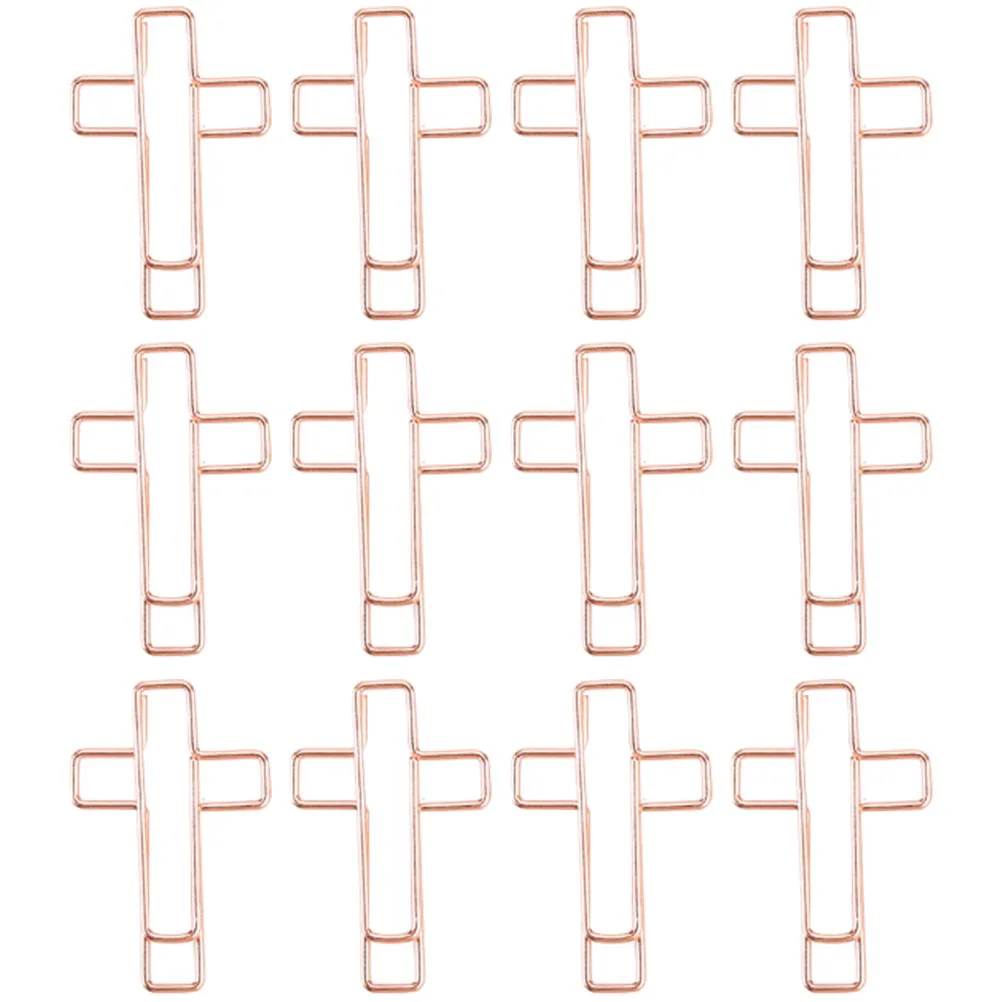 

12 Pcs Cross Clip Shaped Clips Paper Double Christian Metal Bookmark Journaling Church