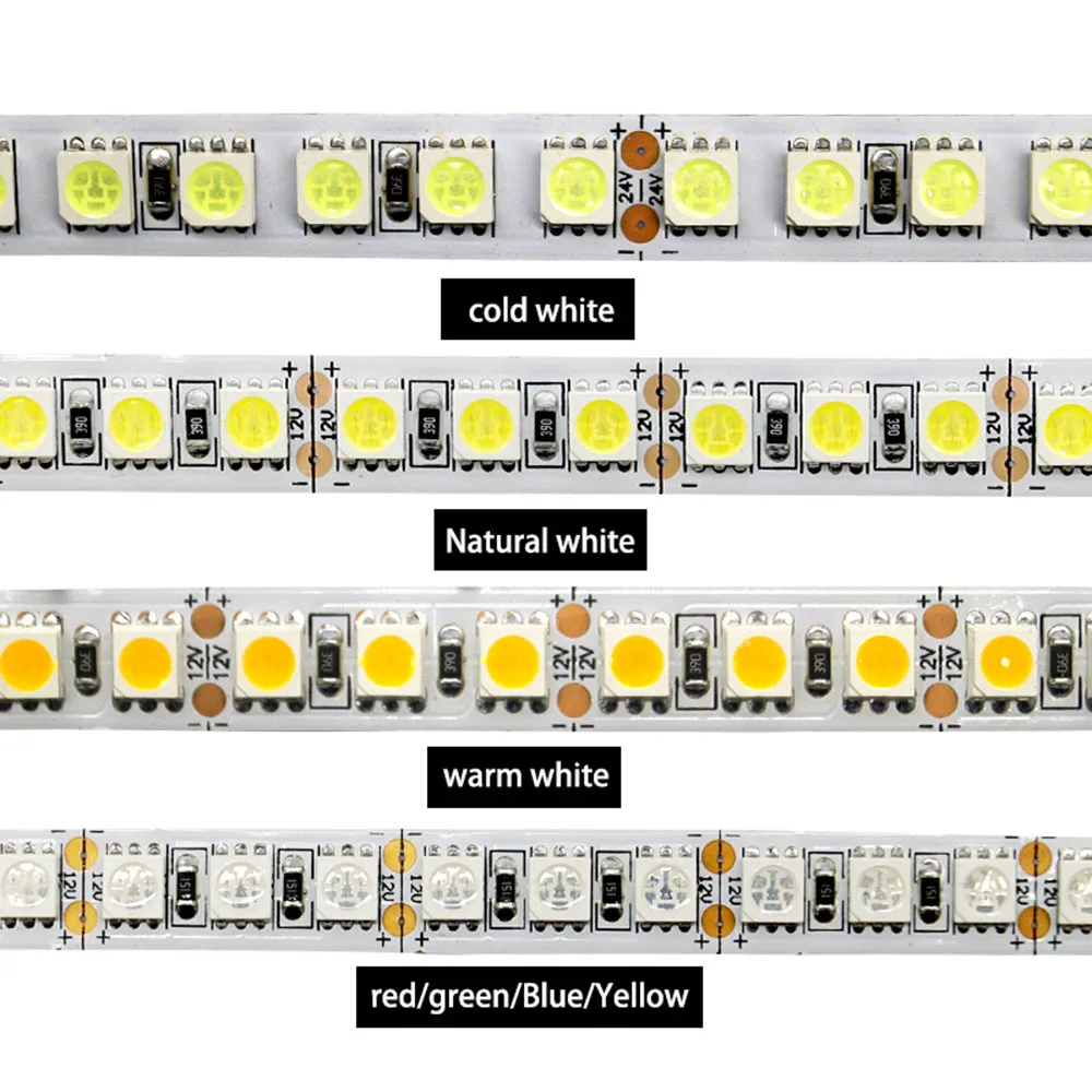 DC12V 24V SMD 5050 LED Strip Lights 120LEDs/m 600LEDs Flexible  Light Bar 3000K/4000K/6000K/Red/Green/Blue/RGB LED Tape 5m
