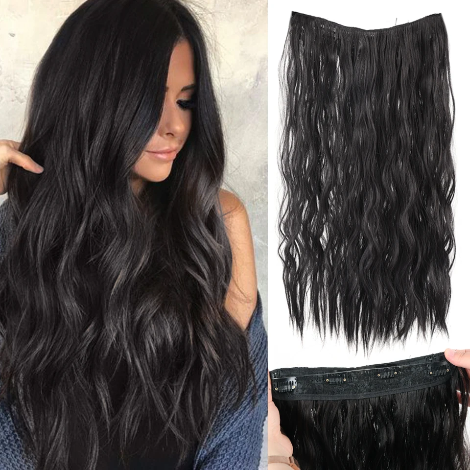 

Xnaira 20" Long Wavy Synthetic Hair Extensions Invisible Wire Hairpieces for Womenwith Transparent Wire Adjustable Size 4 Clips