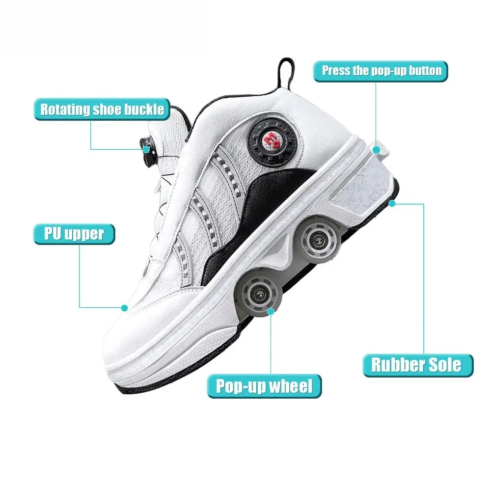 Patines de ruedas unisex de 4 ruedas, zapatillas altas retráctiles automáticas para mujer con ruedas, zapatos deportivos de patinaje de doble propósito para niñas