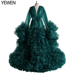 YEWEN-macios tule maternidade vestes, mangas compridas pura para Photo Shoot ou Baby Shower, vestido de casamento da noiva