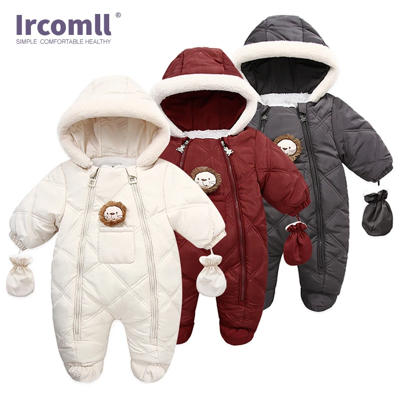 Ircomll Hight Quality Newborn Baby Winter Clothes Snowsuit Warm Fleece Hooded Romper Cartoon Lion Jumpsuit Toddler Kid Outfits