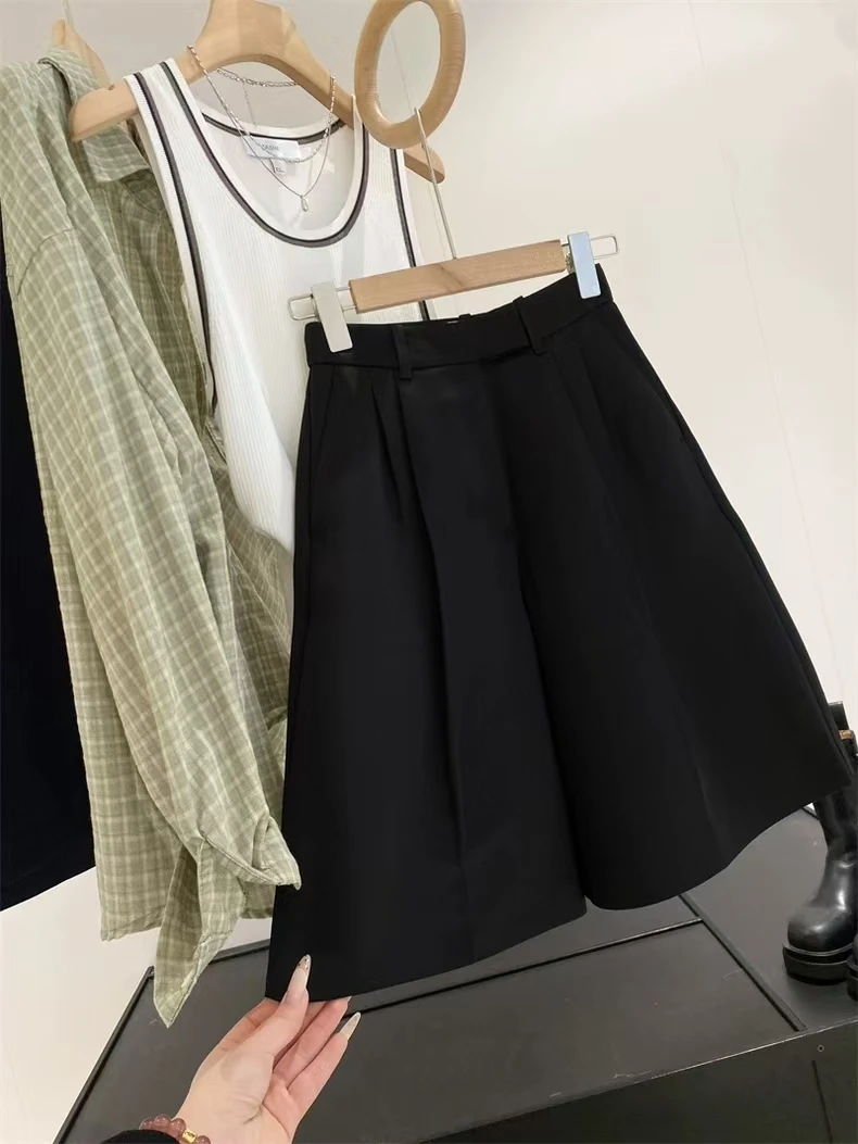 

Slimming High Waist A-Line Bermuda Shorts for Women Commute Casual Style Polyester Fiber Ladies Fashion Summer Pants