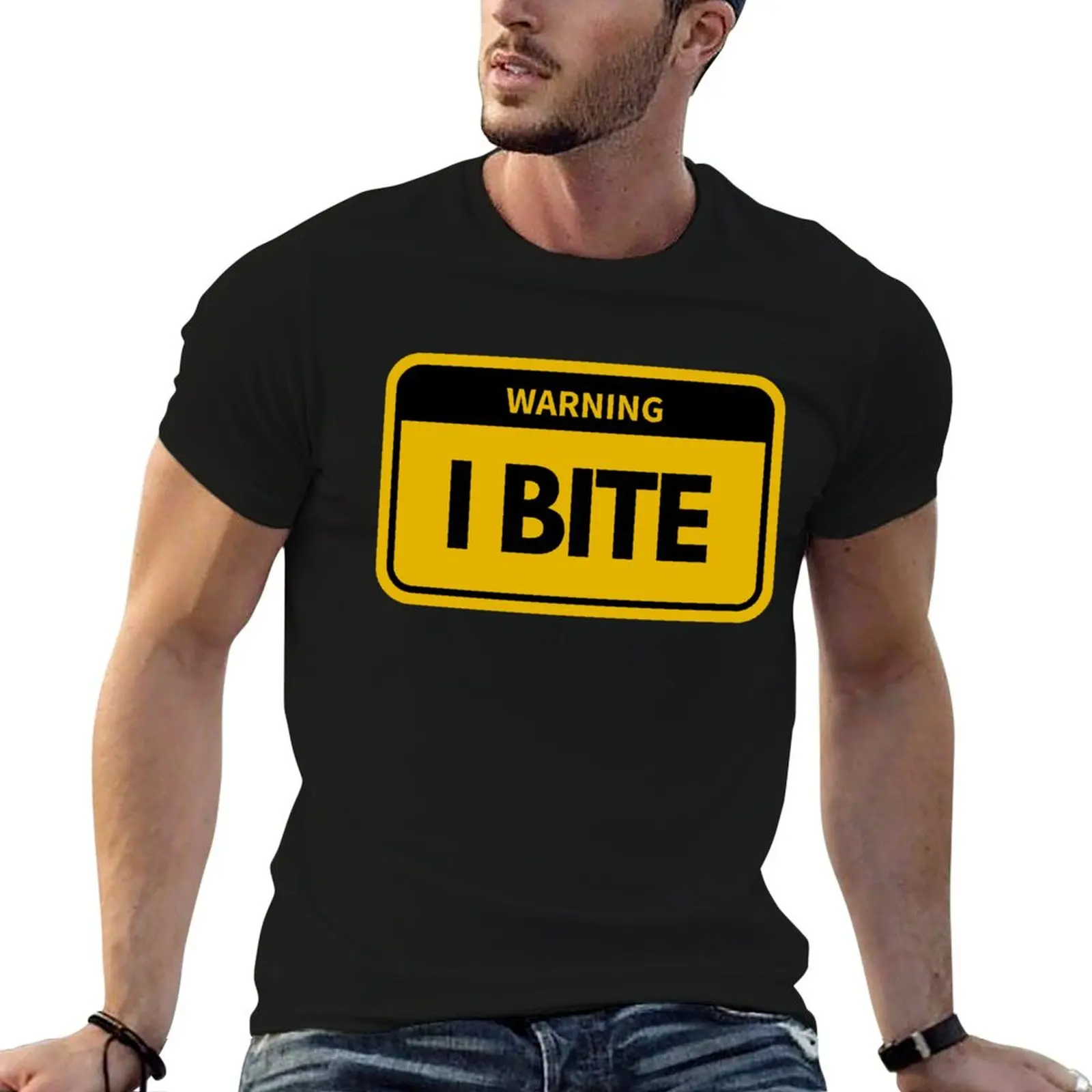 

shirts Warning Bite Funny Sign for I t t - Biting funny T-Shirt for shirt man man cotton