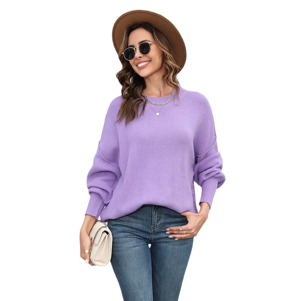 O-neck Crochet Kintted Sweater Women Loose Orange Y2k Top Long Sleeve Pullovers Spring Autumn Winter Jumper Sueter Mujerer