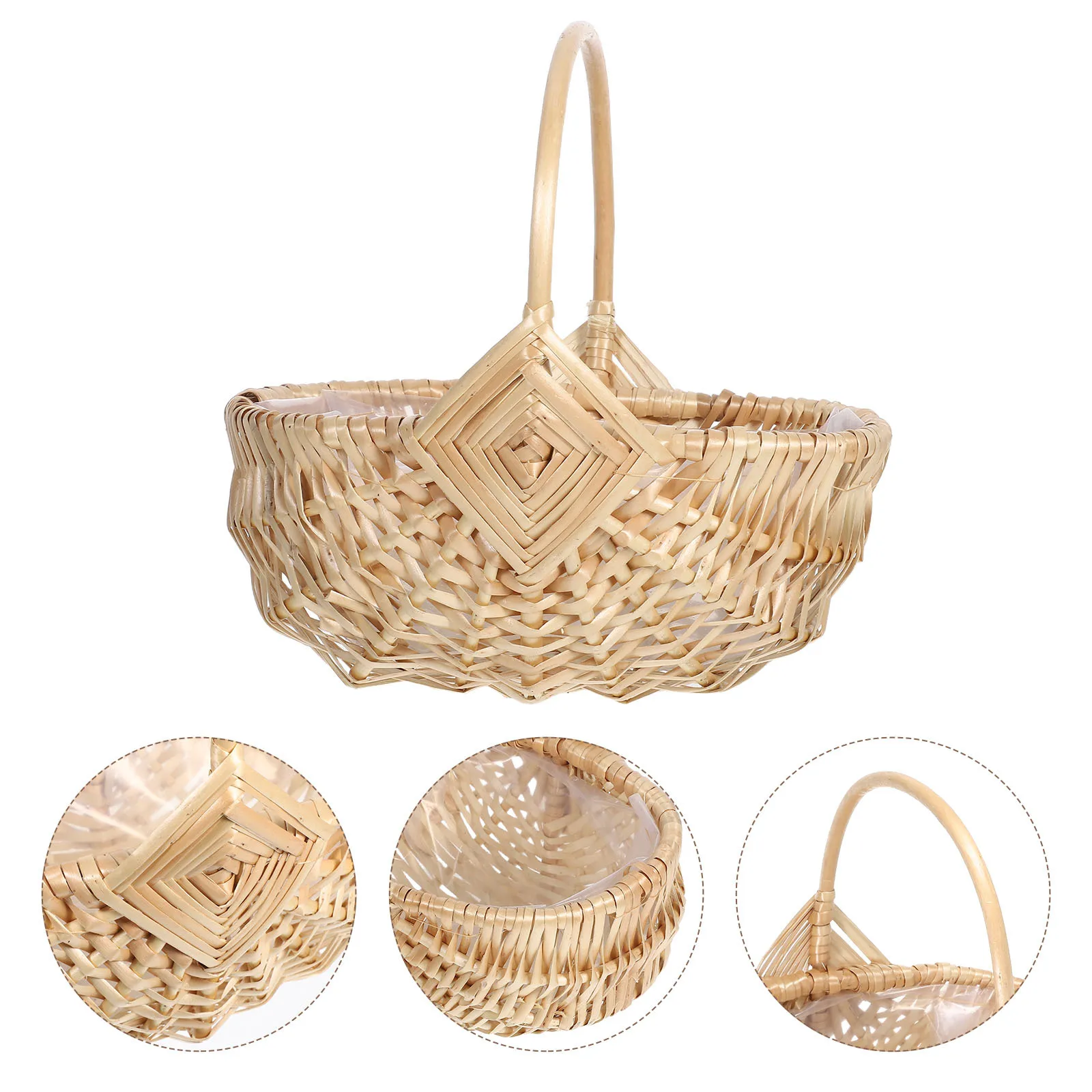 

Wicker Woven Flower Basket Handheld Vintage Design Floral Arrangement Picnic Fruit Decoration Rustic Charm Flower Baskets