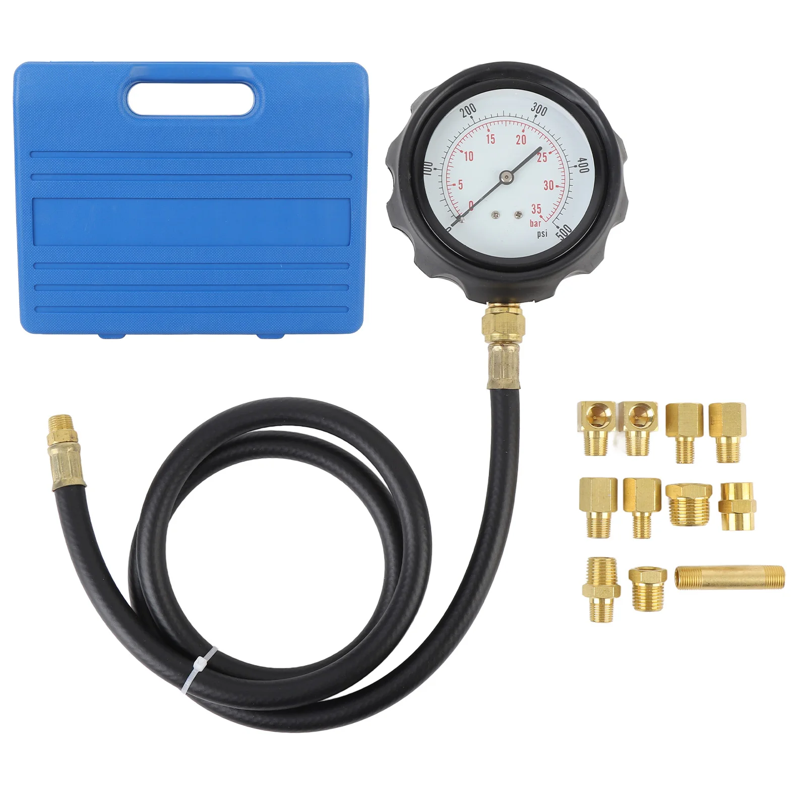 12Pcs Engine Oil Pressure Gauge 0-500psi Transmission Fluid Tester Tool Automatic Gearbox Pressure Meter with Hose and Adapters