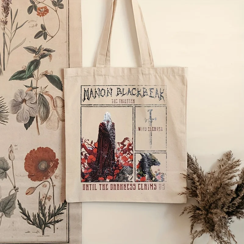 Manon Blackbeak Pattern Tote Bag, Casual Canvas Shoulder Bag, Portable Grocery Shopping Bag