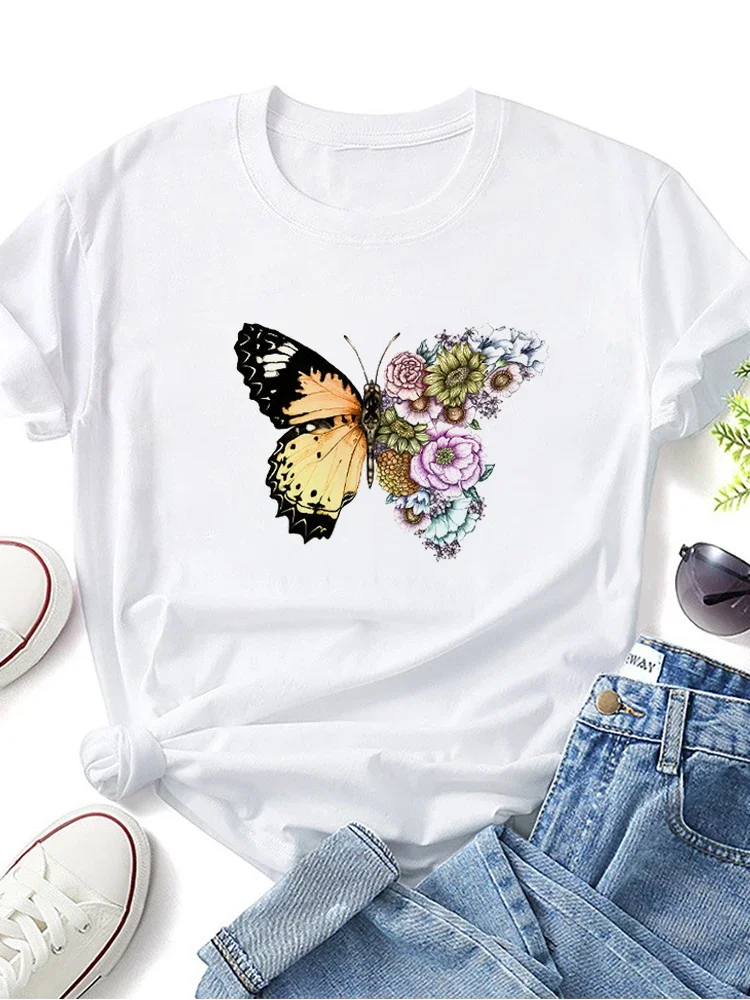 White T Shirt O-Neck Loose Summer  Camera Print Tops Round Neck Oversized Short Sleeve Breathable Leisure Tees Short Sleeve