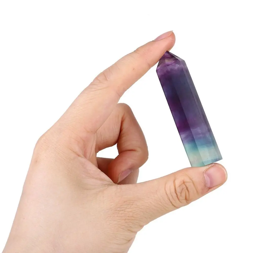 Energy Stone Natural Colorful Fluorite Single-Pointed Geometry Shape Crystal Hexagonal Single Pointed Hexagonal Column
