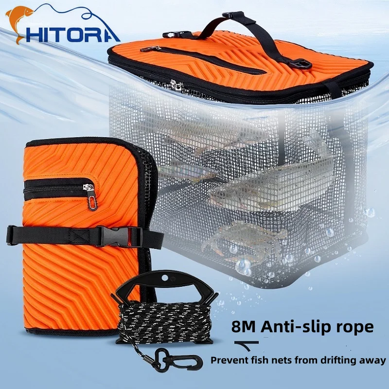 New Floating Fishing Protection Foldable Large Capacity Outdoor Fish Bucket Hanging Glue Quick-drying Fish Net Bag Accessories