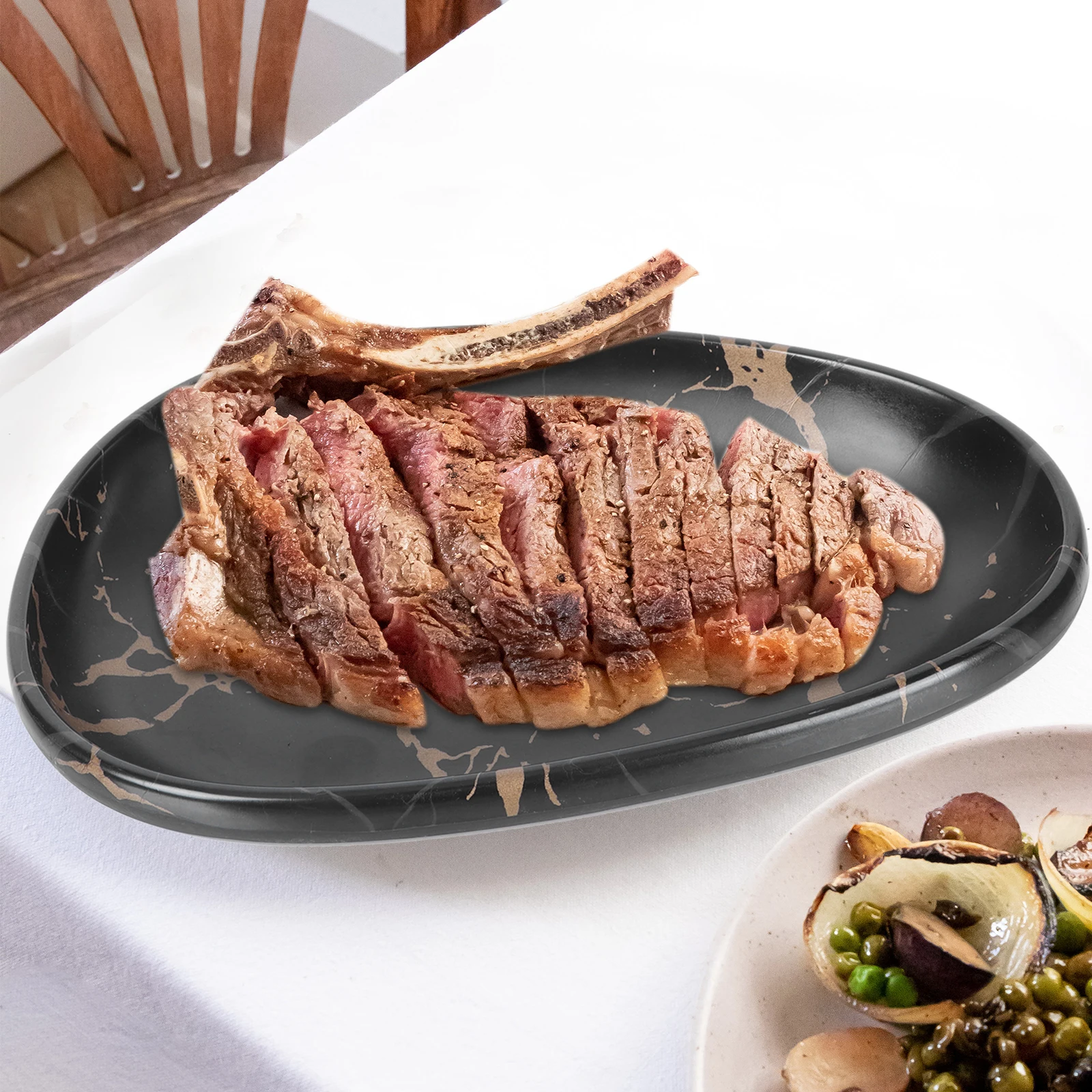 

1 шт., пластиковый поднос для стейка с мраморным узором, практичная посуда в стиле вестерн, контейнер для еды, тарелка для закусок для ресторана, семьи