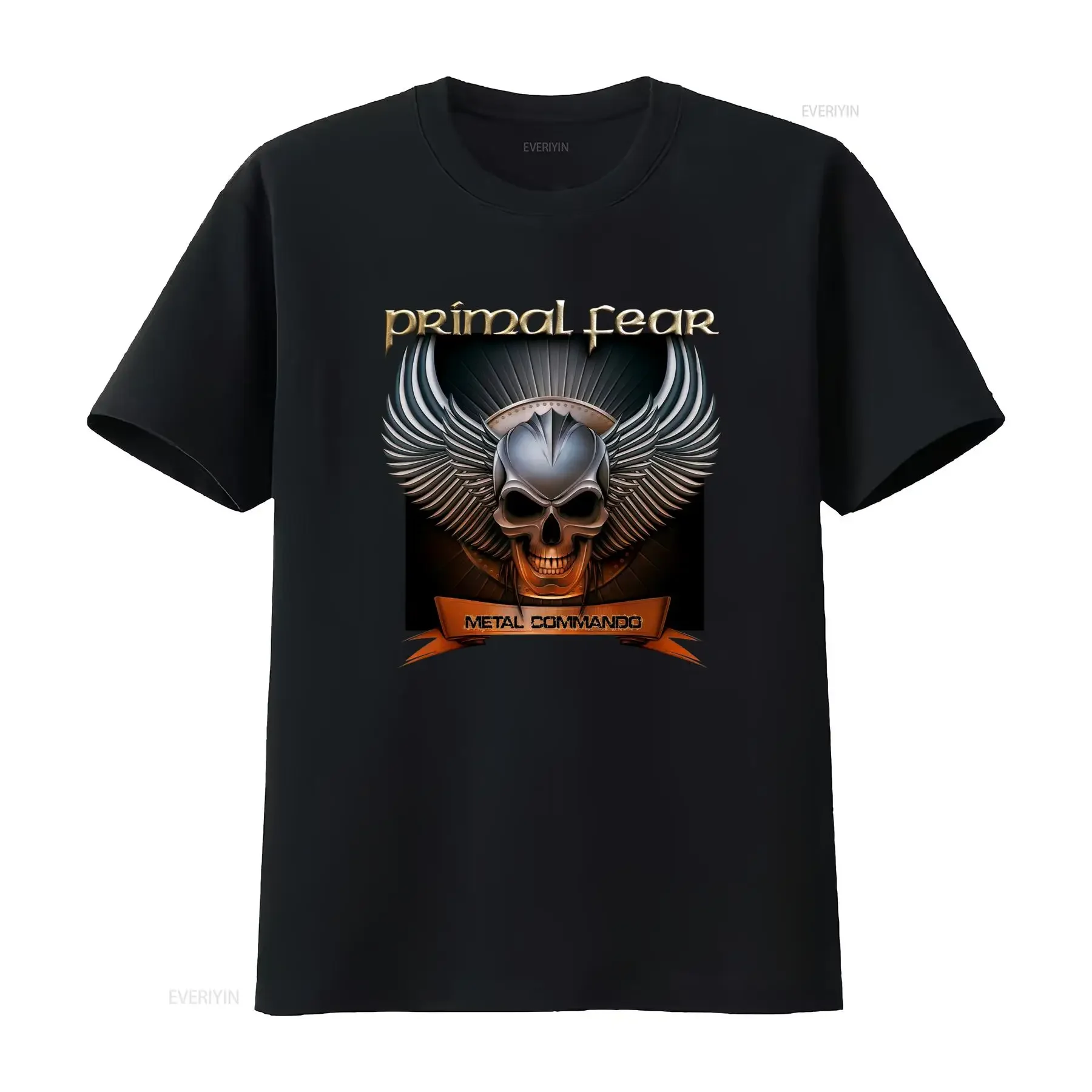 Primal Fear Metal Command Gothic Skull Wings Print T Shirt for Men vintage Washed graphic Stretched Unisex Comfortable homme
