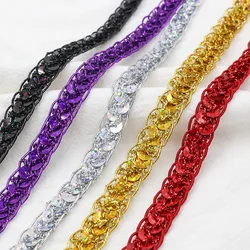 5Yards/Lot  Gold Red Sequin Lace Trim Fabric Glitter Ribbon For Garments Hat Sewing Decoration DIY Handmade Craft Accessories