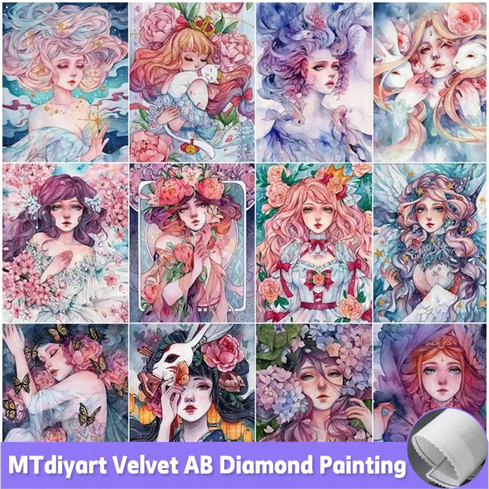 5D Diy Diamond Painting Cartoon Girl Portrait AB Velvet Canvas Full Square Round Drill Embroidery Mosaic Kit Handmade Products