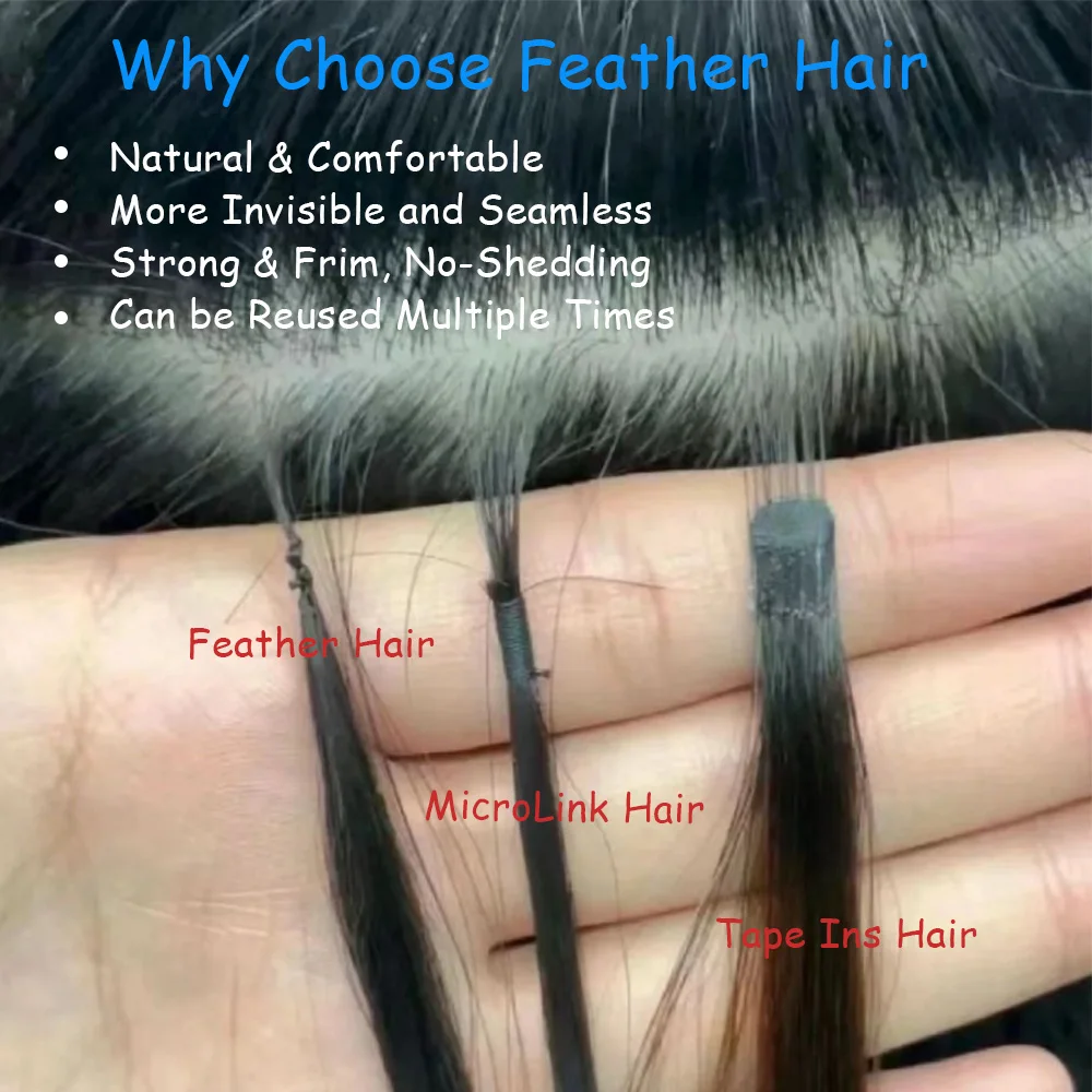 Feather Line Human Hair Extensions Slik Straight Virgin Human Hair Feathers In Hair Extensions For Women 40strands/pack image 2