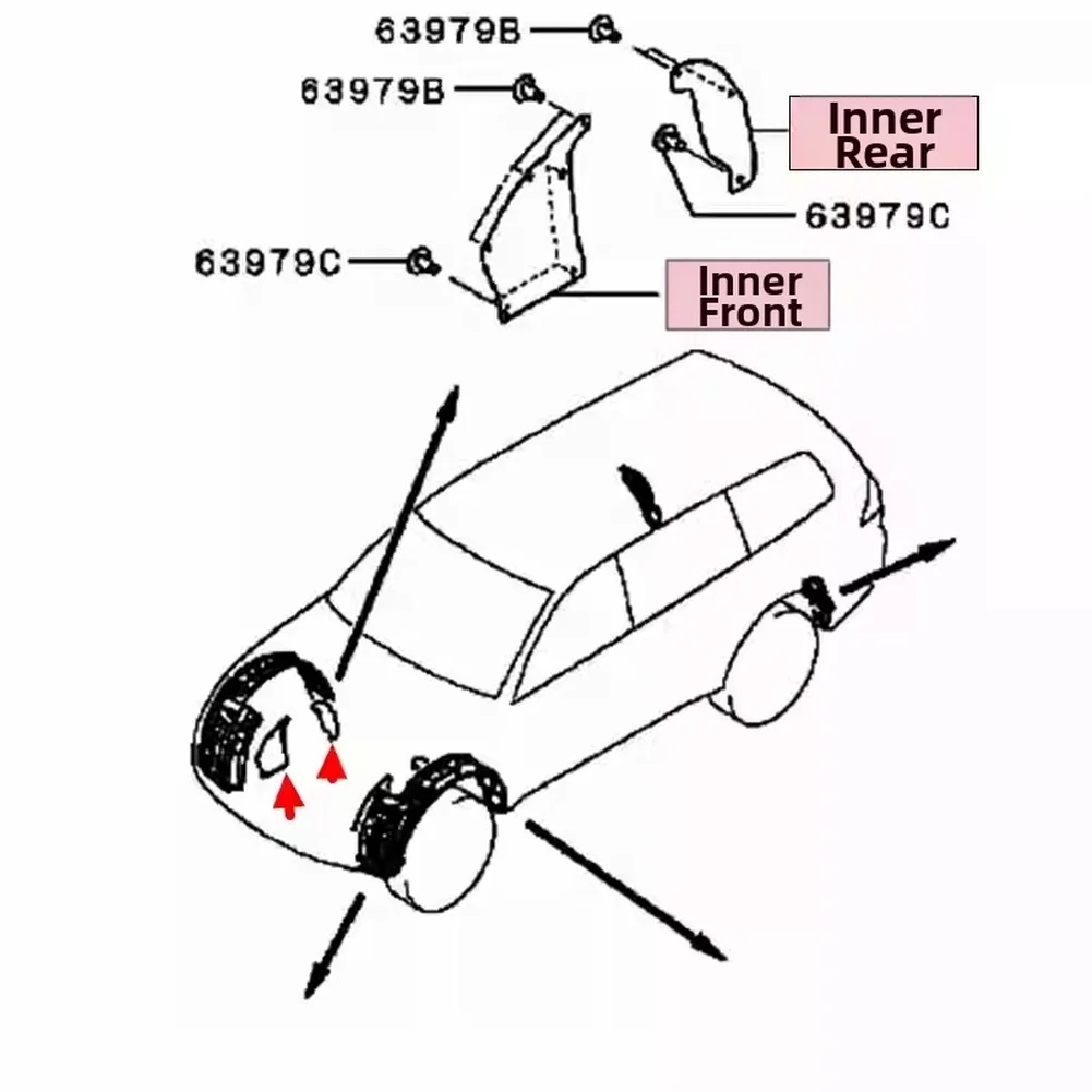

Комплект из 4 внутренних передних брызговиков из АБС-пластика для Mitsubishi Pajero Sport/L200 2007-2017, совместим с номером OEM
