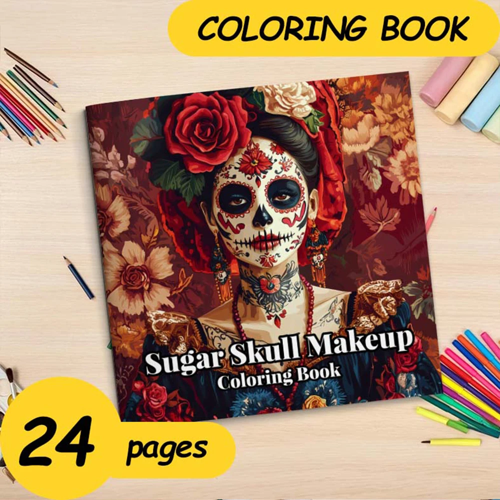 1pc 24 Pages Skull in Makeup Theme Coloring Book Art Craft Creative Expression Ideal Gift for Teens Adults