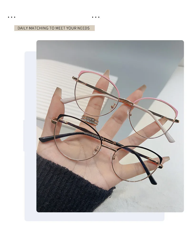 Marken design Retro runde Katzenauge Metall Mädchen Rahmen photo chrome Anti-Blaulicht Computer Frauen Lesebrille Grad 0 ~ 6 – Detail 3