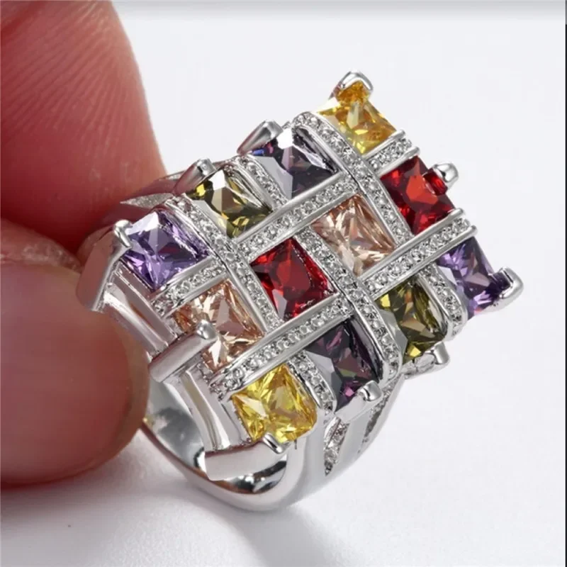 New Square Colour Crystal Big Rings For Women Jewelry Ring Female Geometric Large Wedding Ring