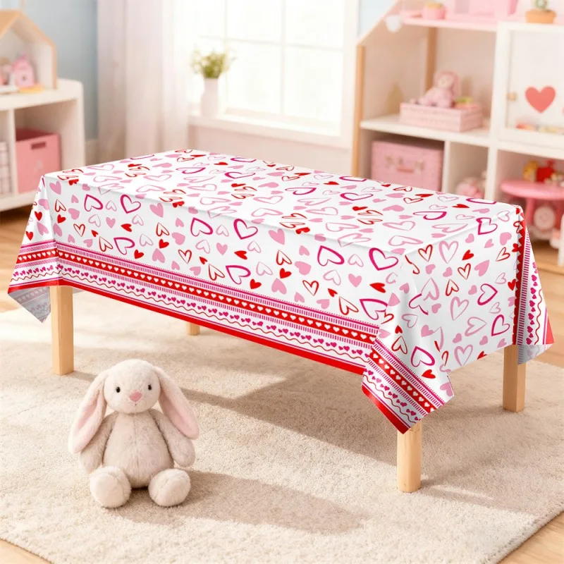 

Valentine's Day Tablecloth Party Decoration Festival Restaurant Decor Red White Love Heart Wedding Valentine Supplies