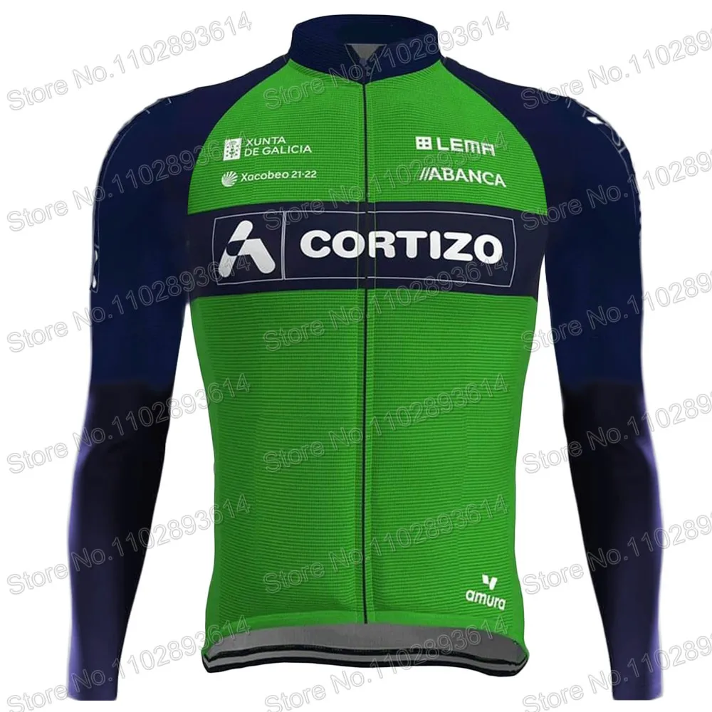 Team Cortizo Cycling Jersey 2023 Set Long Sleeve Espana Equipo Green Cycling Clothing Road Suit Pants MTB Maillot Culotte