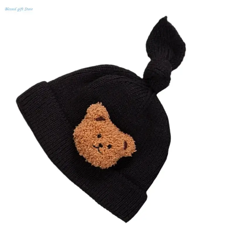 Comfortable Baby Knitted Hat Newborns Headwear Soft & Breathable Knotted Hat Solid Color Ear Protections Fetal Caps image 5