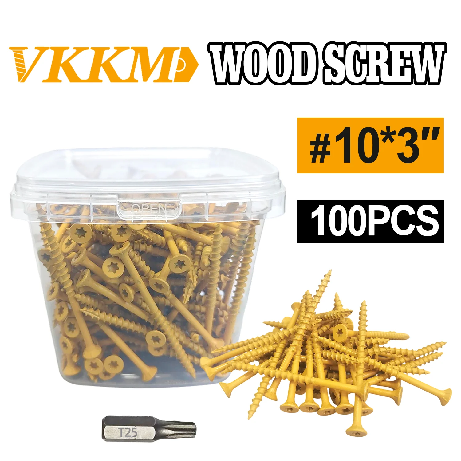 

VKKM Deck Screws 3 Inch, Wood Screws #10 x 3", 100 PCS, Rust Resistant Coated, T25 Screws, T25 Star Bit Included, Tan