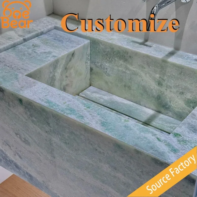 Square Deep Basin Marble Sink Heavy Duty Natural Stone Waterproof Anti Stain Wear Resistant Easy Clean Commercial Bathroom