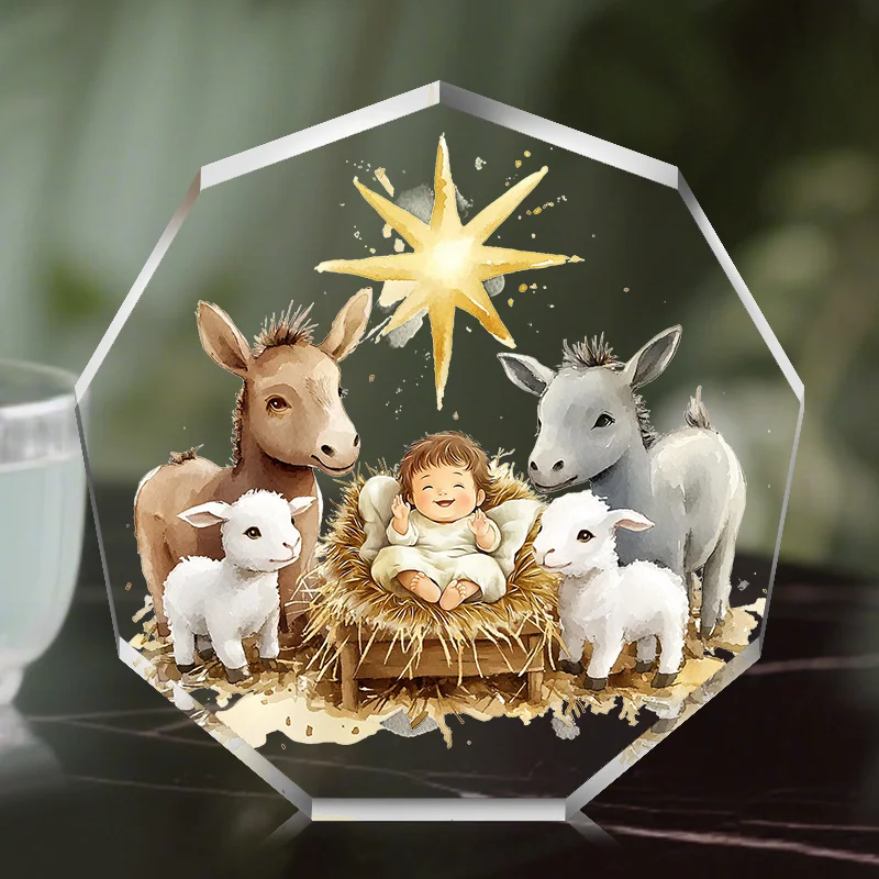 1 قطعة شجرة عيد الميلاد الديكور 2D شقة مضلع الاكريليك قلادة مريم العذراء الحيوان ستار اللون قلادة عطلة هدية ديكور المنزل
