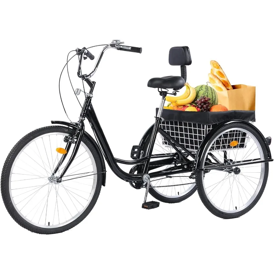 

7 Speed Adult Tricycles with 26 Inch Wheels for Seniors Women and Men Stable 3 Wheel Recreational Bikes with Convenient Basket
