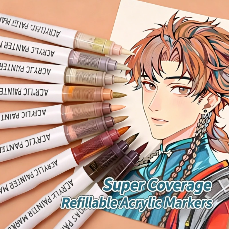 9pcs Acrylic Brush Markers Set, Pro Art Markers with Ink Control for Painting Drawing Sketching, Vibrant Colors for Artists, Art