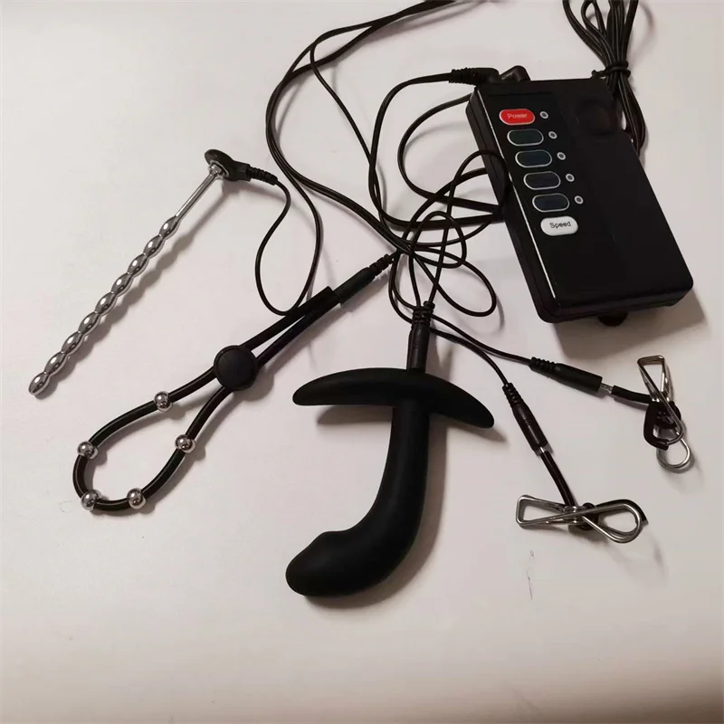 1 مجموعة صدمة كهربائية مجرى البول السبر موسع سيليكون الشرج بعقب المكونات القضيب المدرب خاتم الديك المعادن الحصان العين قضيب الجنس لعب الرجال