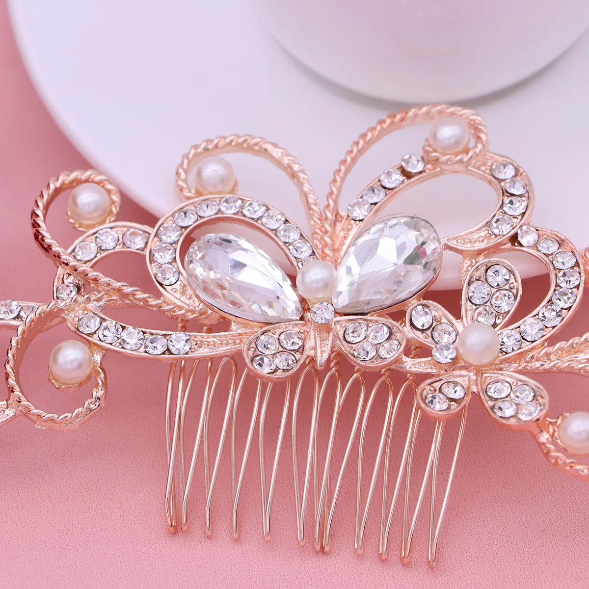 

4pcs Rhinestone Pearl Hair Comb Elegant Rose Gold Combs Clip Small Headpieces Accessories Durable Wedding Party Hairpin