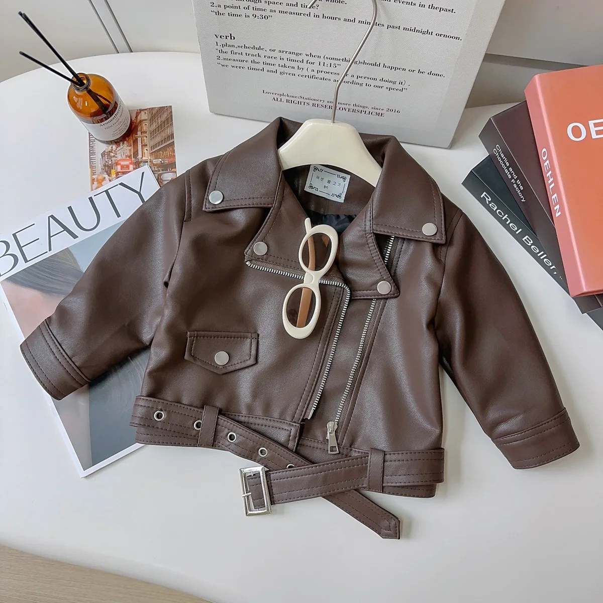 

Autumn PU Jackets for Girl Spring Kids Fashion Classics Handsome Lapel Zipper Outerwear Coats Casual Children Clothing 1-8 Years