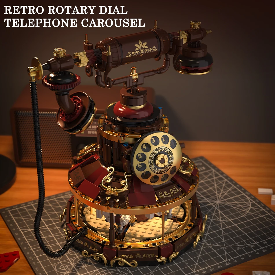 ตัวต่อโทรศัพท์แบบหมุนย้อนยุค MOC ของเล่นตกแต่งบ้านสไตล์วินเทจ ของขวัญสำหรับเด็ก