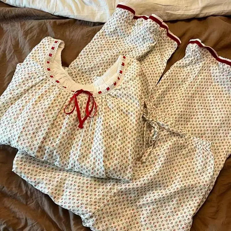 Sweet Lovely Girl Long Sleeved Long Pants Pajamas for Spring and Autumn Teenagers Set for Students Comfortable Home Clothes 4