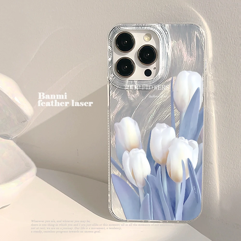 Für Samsung Galaxy S21 S26 S25 S24 S23 S22 Ultra Plus FE Hülle Frisches Blaues Tulpenmuster Cover Für A16 A15 A36 A54 A55 A56 Fundas – Detail 7