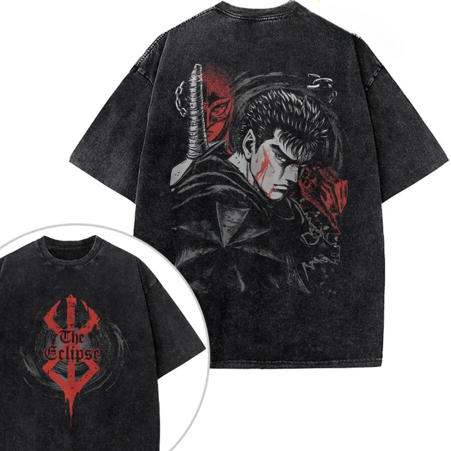 حار أنيمي Berserk الشجاعة الجرافيك المحملة الرجال النساء ملابس قصيرة الأكمام غسلها القطن التي شيرت تي شيرت غير رسمي Harajuku خمر تي شيرت