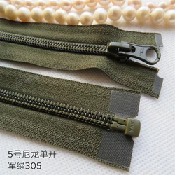 No. 5 Nylon Single Open Zipper Army Green 50.55.60.65.70.75.80 cm 2 pcs