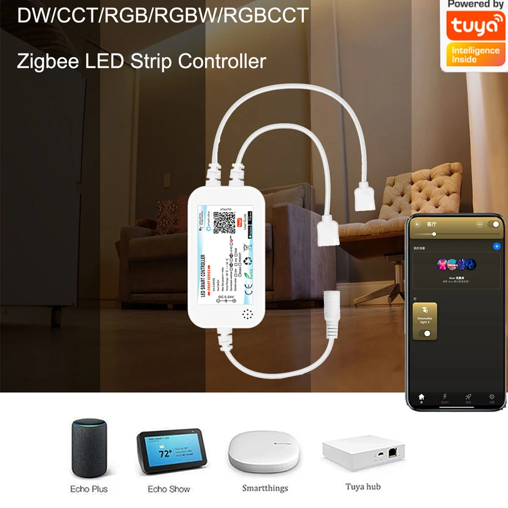 Zigbee 3.0 Led Controller DC5V 12V 24V Dual Outport CCT/RGB/RGBWW/RGBCCT Led Strip Light Dimmer Smart Tuya Zigbee for SmartThing