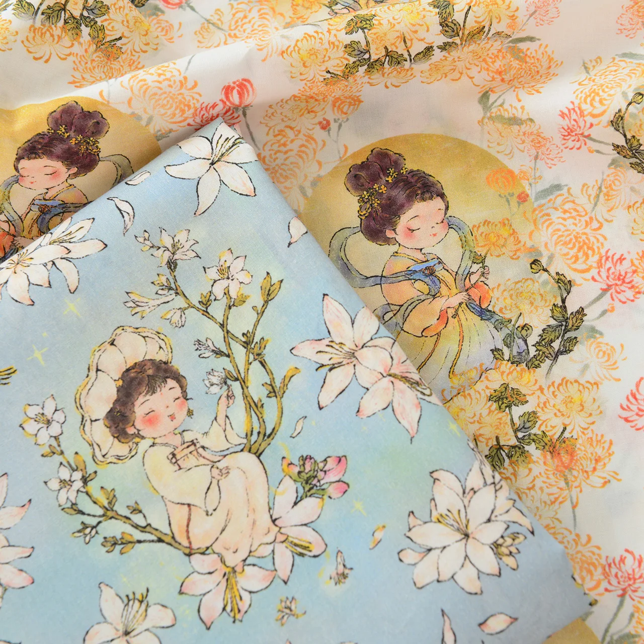 Cotton Fabric for Dress and Skirt, Handmade DIY Clothing, Floral Lady, Full-Cotton, 145x50cm, 60s