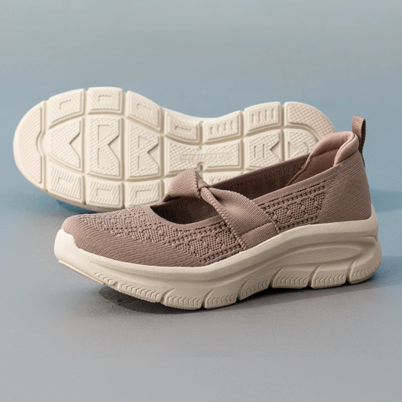 Skechers Women's Mary Jane Slip-On Soft-Soled Shallow-Mouth Single Shoes Thick-Soled Mesh Breathable Casual Shoes 159117-Moc