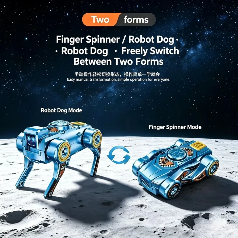 Newest Transformable Robot Dog Fidget Spinner Toy 2 In 1 Wind Up Mecha Toy Dual Form Spinning Top Stress Relief Trendy Toy Gift
