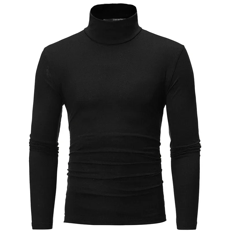 Casual Men's Basic Turtleneck T-shirts Slim Fit Long Sleeve Solid Color Tee Tops Pullover T Shirt For Men Clothing