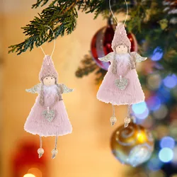 Christmas Decorations Handmade Crafts Plush Angel Girl Doll Pendant Christmas Tree Hanging Ornaments New Year 2024 Xmas Gift Toy