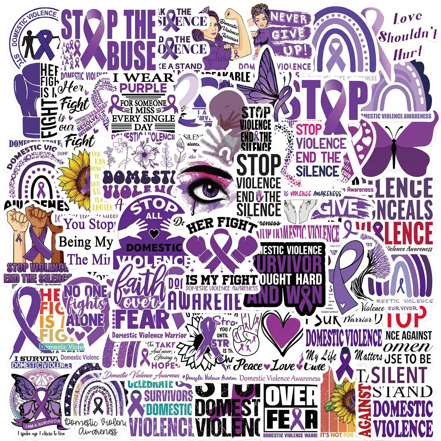 50Pcs/Lot Wholesale  Stop Domestic Violence Stickers Waterproof For Luggage Skateboard Laptop Notebook Car Decals Kids Gifts