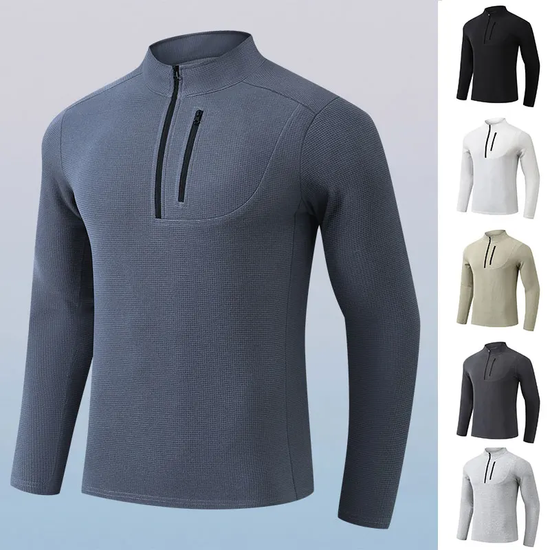 Männlich Lauf Langarm T-shirt Herbst Halb mit reißverschluss Kompression Turnhalle Sportswear Atmungs Jogging Training Laufen Lange Shirts