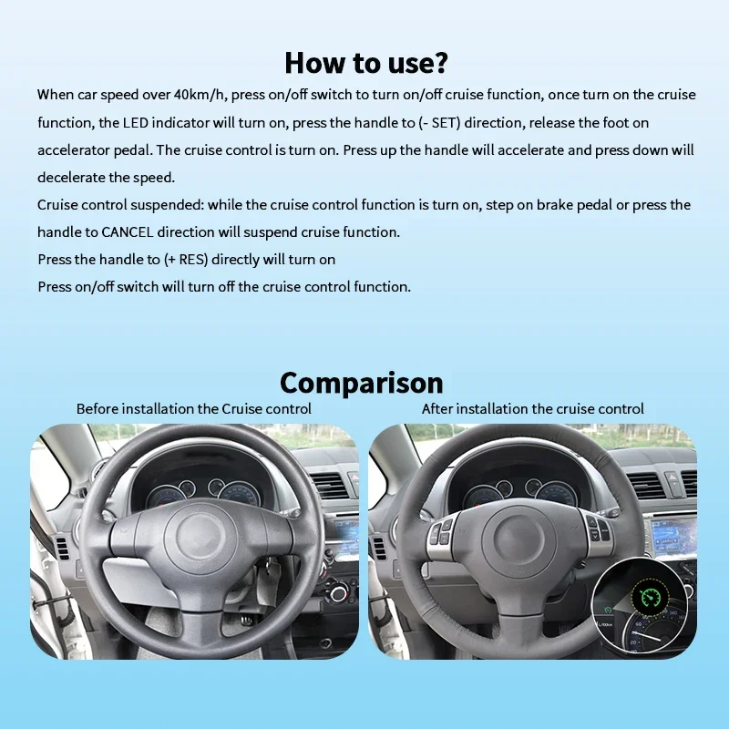 نظام التحكم في السرعة، مناسب لسوزوكي سويفت، ألتو، فيتارا، دزير، SX4، S-Cross، كيزاشي، أليفيو، شانجييو، XL7 13-19 من