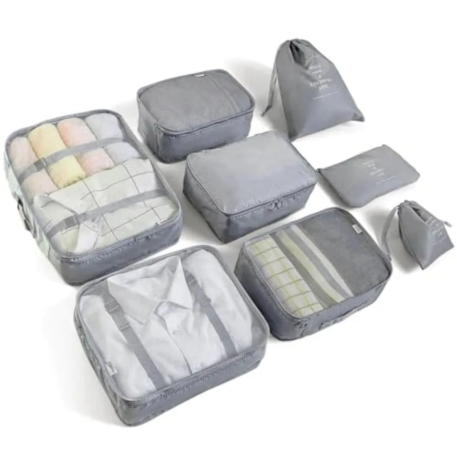 

8 Set Packing Cubes for Suitcases Travel Luggage Packing Organizers Travel Essentials Accessories Luggage Organizer with Shoe B